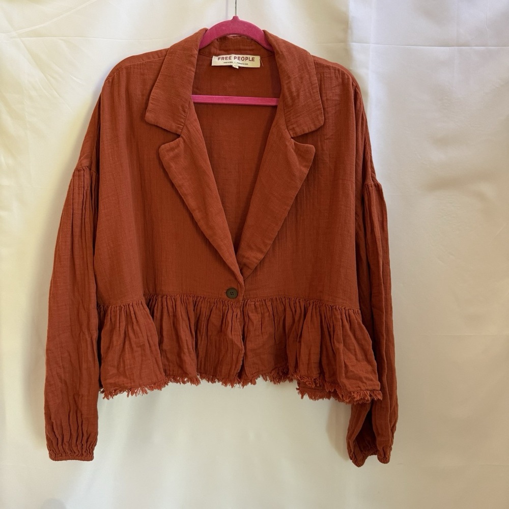 Free People Lyra Tiered Bed Jacket Gauzey Rust Orange Boho Oversized XL - Picture 3 of 14